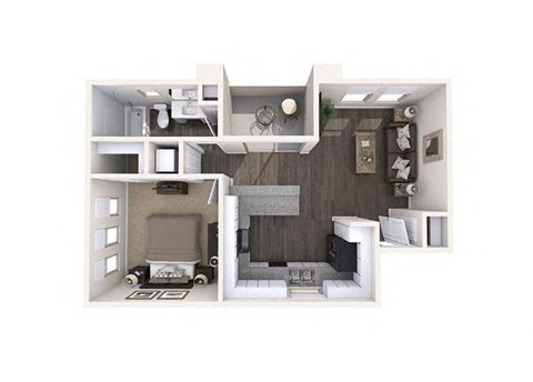 Floor plan for 1 bed, 1 bath, 630 sqft